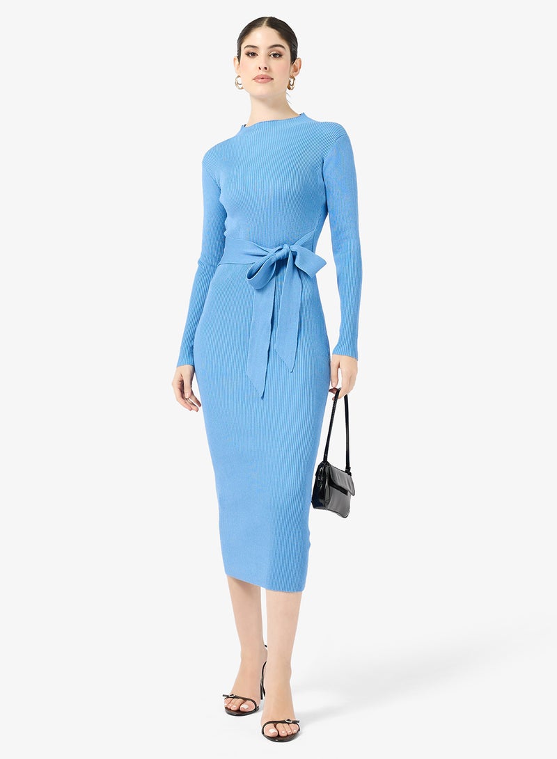 Little Mistress Blue Buckle Midi Dress - Image 1